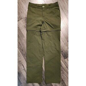 LL Bean Convertible Youth 12 Army Green Stretch Nylon Hiking Pants Zip Shorts